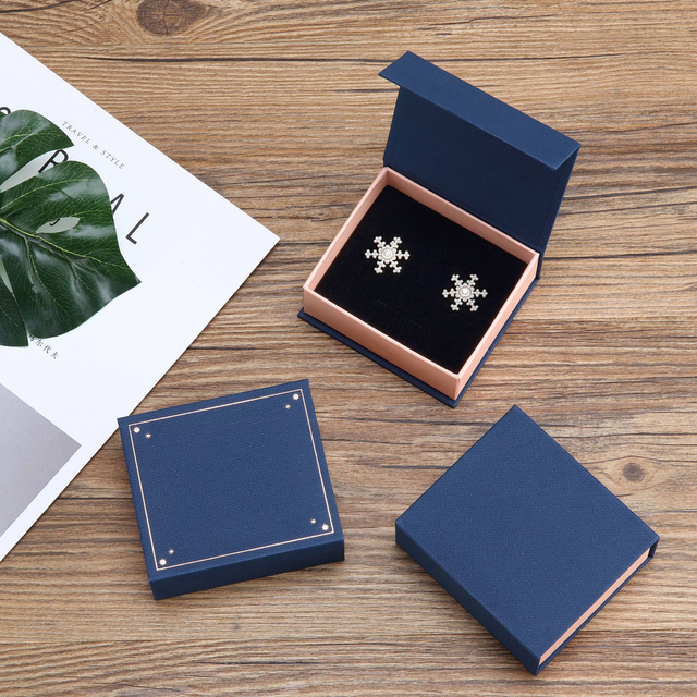 Custom Korean Version Book Type Paper Magnet Closing Flip Necklace Earrings Pendant Ring Jewelry Box with Sponge Lining