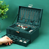 Three Layer Large Capacity Velvet Stud Earrings Necklace Ring Bracelet Jewelry Storage Organizer Box with Lock