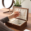 Chinese Style Solid Wood Drawer Flannel Lined Large Capacity Double Layer Household Necklace Bracelet Ring Earring Jewelry Storage Box
