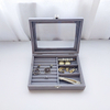 Simple Single Layer Velvet Jewelry Necklace Ring Earring Storage Display Box Wholesale with Glass Window and Divider