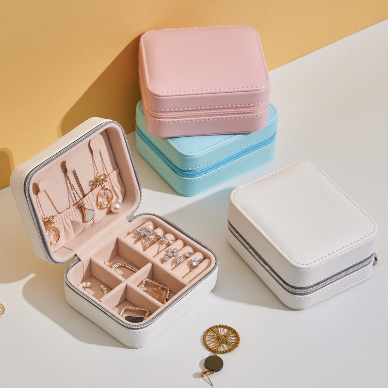 Creative Simple Portable PU Leather Jewelry Earrings Storage Box Stud Earrings Ring Small Jewelry Box