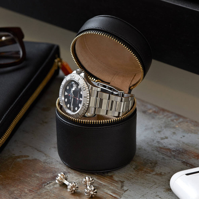 Luxury Custom Logo Valentine Day Father Day Men Birthday Black Round Leather Watch Gift Packaging Box