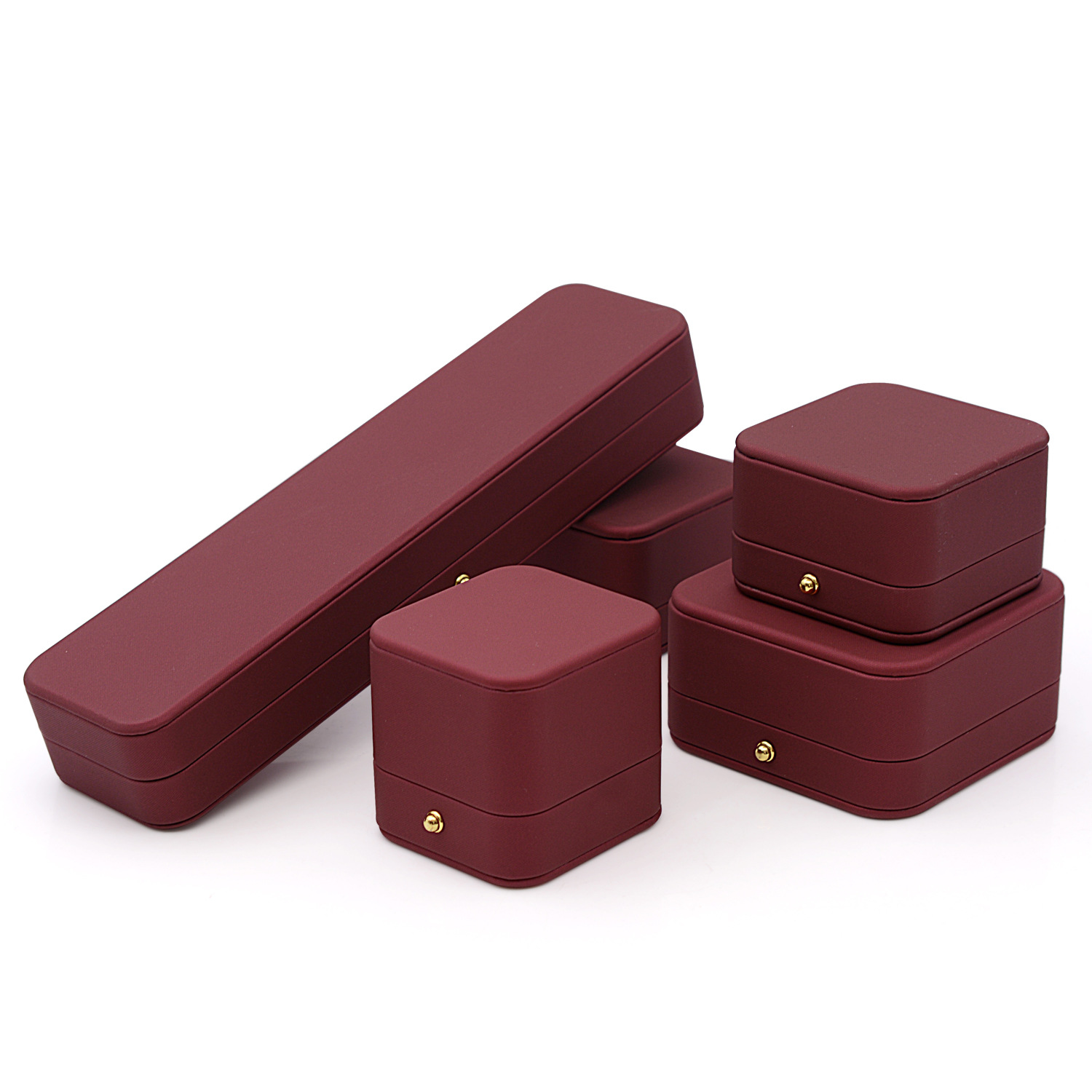 High Grade PU Leather Small Bracelet Brooch Earring Necklace Ring Jewelry Packaging Box Set with Metal Clasp