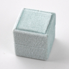 Elegant Square Cyan Velvet Fabric Double Ring Boxes Jewelry Wedding Proposal Gift Ring Display Packaging Box For Two Rings