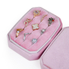 Handmade Custom Logo Pink Blue Grey Velvet Jewelry Packaging Ring Box Display Case with Three Slots For Nine Rings