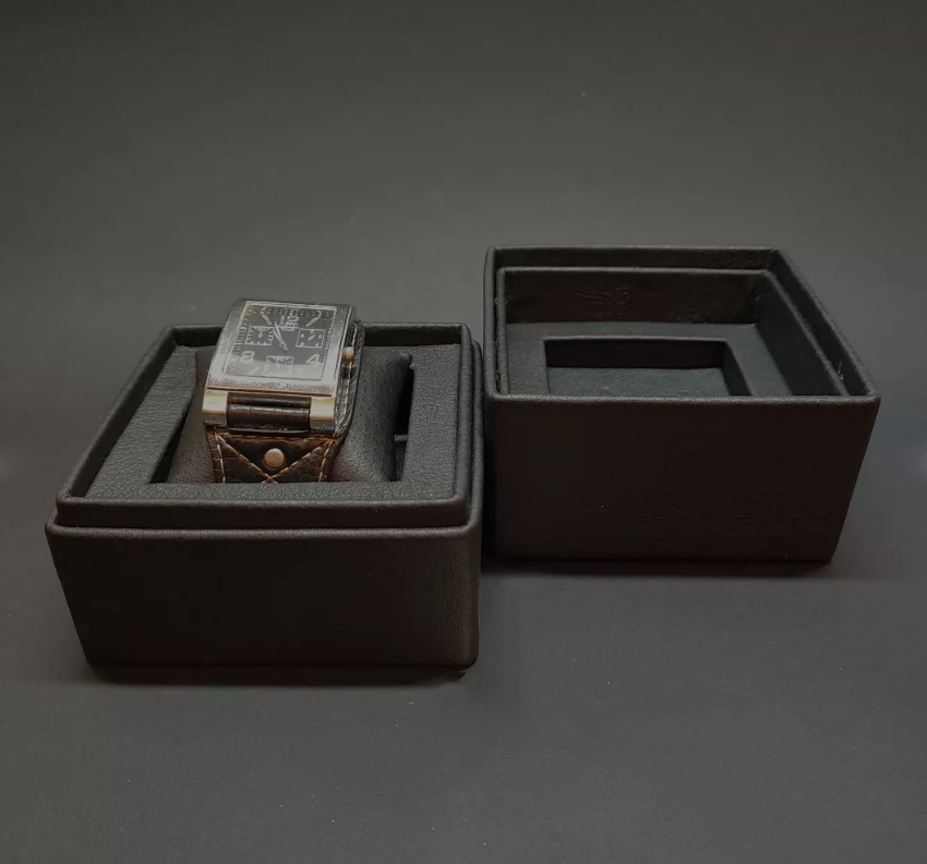Grey Luxury Watch Box with Custom Logo Handmade Leather Watch Display Box for Men Single Watch And Bracelet Box Packaging