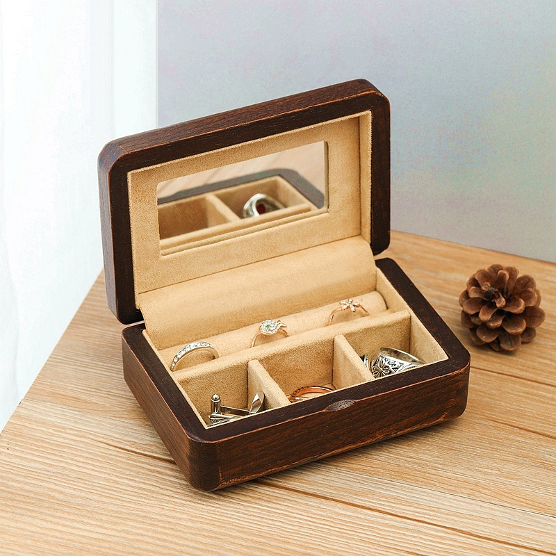 Wood gift necklace mirror velvet box packaging earrings custom jewelry box organizer