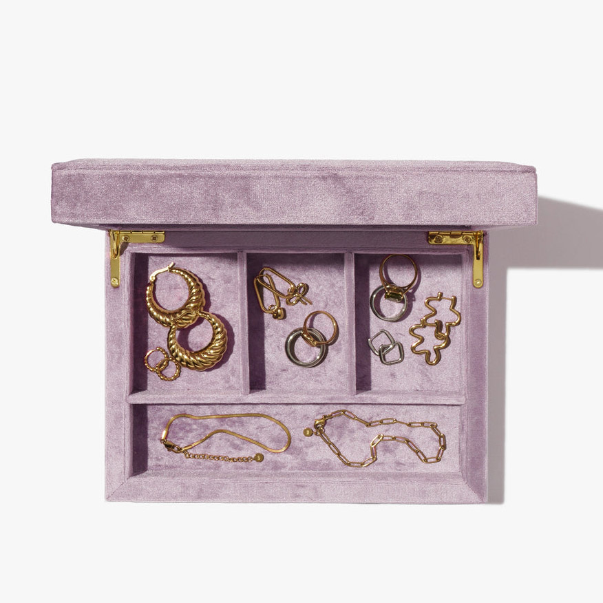 Lavender Jewelry Boxes with Gold Hinges Soft Purple Satin Custom Necklace Box Packaging Jewelry Organizer Earring Ring Gift Box