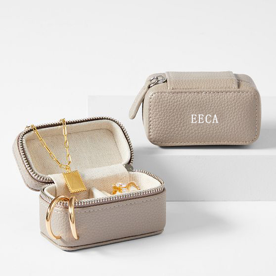 Luxury Travel Silver Zipper Jewelry Box Packaging Portable Leather Mini Ring Earring Necklace Jewelry Storage Sets Box