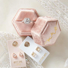 Gorgeous Vintage Hexagon Premium Velvet Jewelry Double Ring Gift Packaging Box with Detachable Lid For Wedding