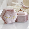 Gorgeous Vintage Hexagon Premium Velvet Jewelry Double Ring Gift Packaging Box with Detachable Lid For Wedding