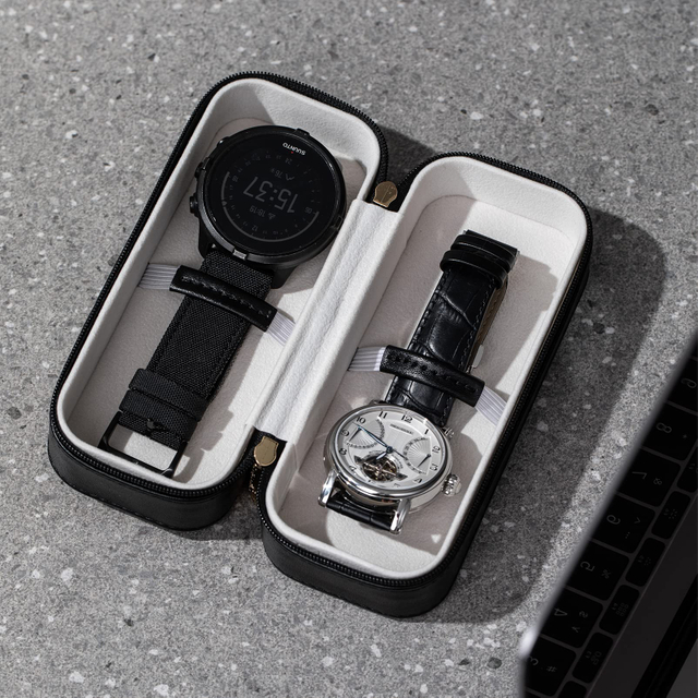 Custom Pu Leather Travel Watch Case Portable Watch Zipper Watch Storage Case With 2 Slots