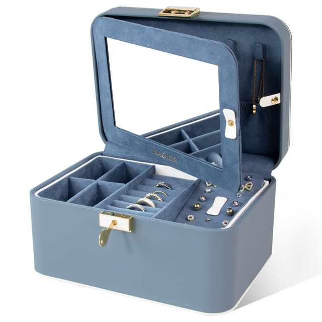 Wholesale High End Luxury PU Leather Custom Logo Printed Jewelry Organizer Box Jewelry Boxes with mirror For Travel