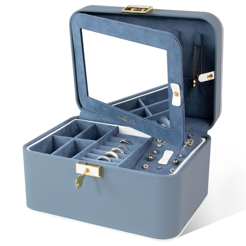 Wholesale High End Luxury PU Leather Custom Logo Printed Jewelry Organizer Box Jewelry Boxes with mirror For Travel