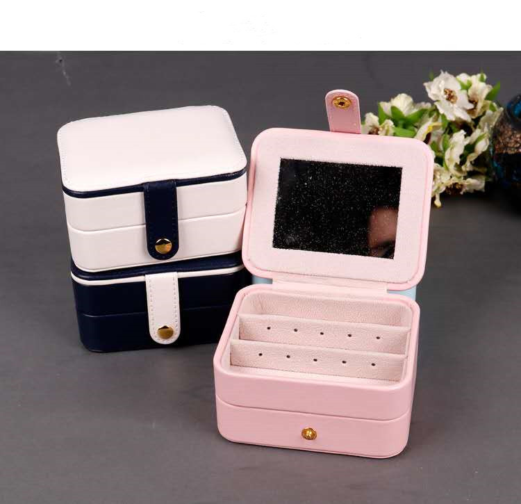 Custom Luxury Pu Leather Travel Jewelry Organizer Packaging Box with Custom Logo And Mirror