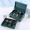 Double Drawer Dark Green Suede Cloth Jewelry Necklace Bracelet Ring Earring Storage Box With Lock