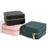 New Mesh Texture PU Leather Double Layer Portable Travel Stud Earrings Necklace Ring Jewelry Organizer Box with Zipper