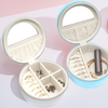 New Style Round Portable Leather Travel Earrings Ring Bracelet Necklace Jewelry Storage Box Wholesale With Mirror