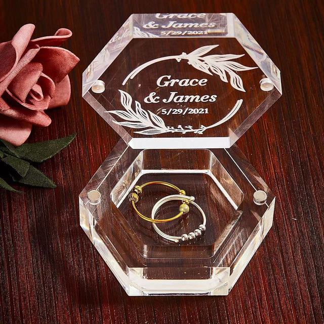 Amazon Hot Selling Custom Clear Acrylic Plexiglass Wedding Valentine's Day Diamond Ring Gift Display Packaging Box