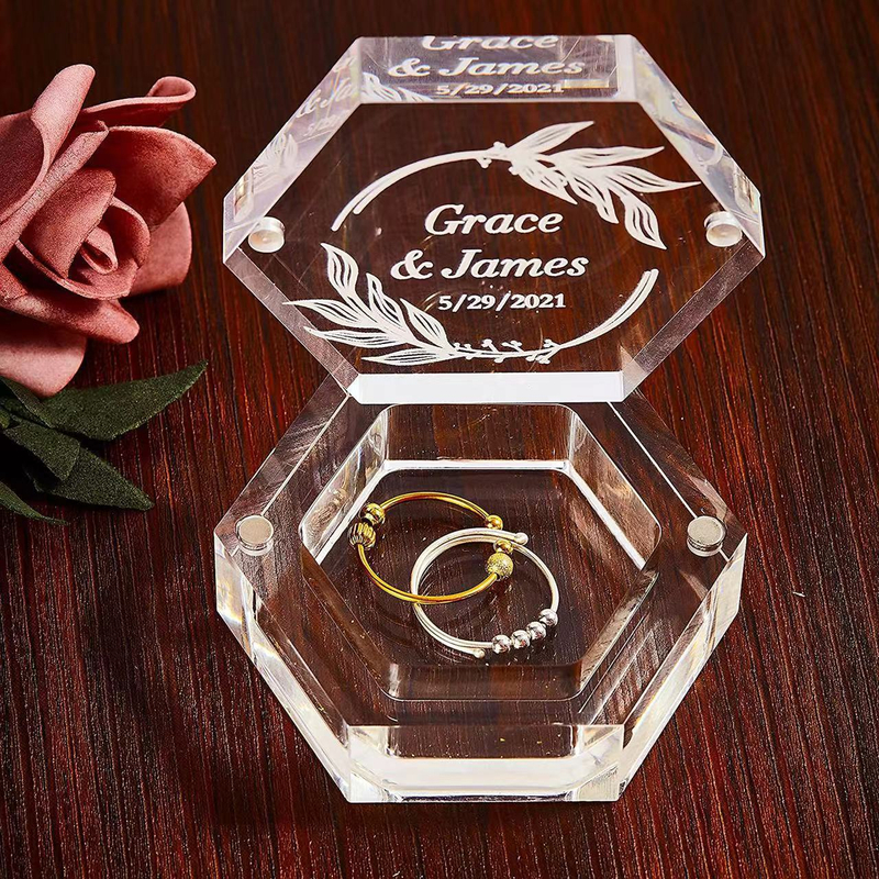 Amazon Hot Selling Custom Clear Acrylic Plexiglass Wedding Valentine's Day Diamond Ring Gift Display Packaging Box