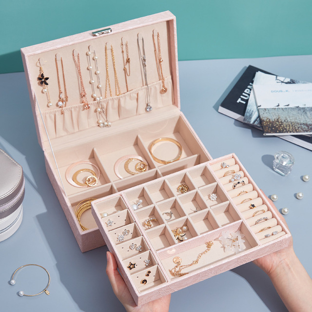 Luxury Large Capacity Multilayer Portable Jewelry Bracelet Watch Earring Ring Necklace Storage Box With Lock Wholesale