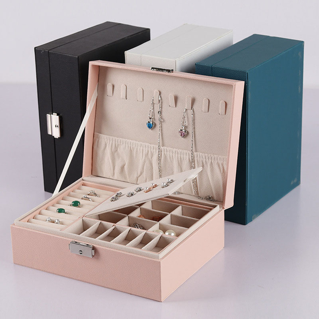 Manufacturer New Style PU Leather Double Layer Wedding Earrings Ring Necklace Jewelry Storage Display Box Wholesale
