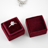 Elegant Red Plum Square Shape Velvet Fabric Ring Boxes Jewelry Wedding Proposal Gift Ring Display Packaging Box