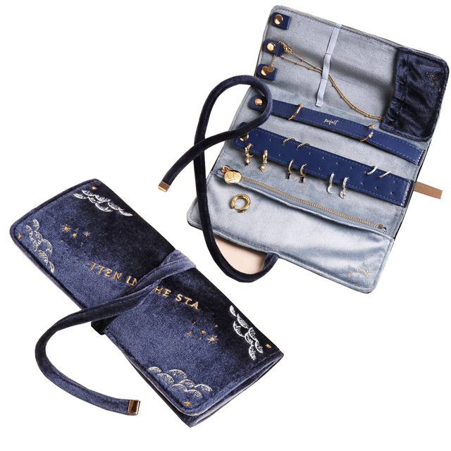 Elegant Luxury Jewelry Roll Travel Custom Ring Earrings Bracelet Gift Jewelry Pouch Bag Velvet Fabric Embroidery Roll Bag