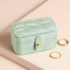Soft Light Blue Travel Ring Box Mini Portable Jewelry Box Ring Custom Logo Wedding Embroidery Necklace Earrings Boxes with Snap