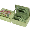 Mini Portable Travel Embroidered Flower Jewelry Organizer Boxes with Mirror Green Velvet Necklace Pendant Jewelry Set Box