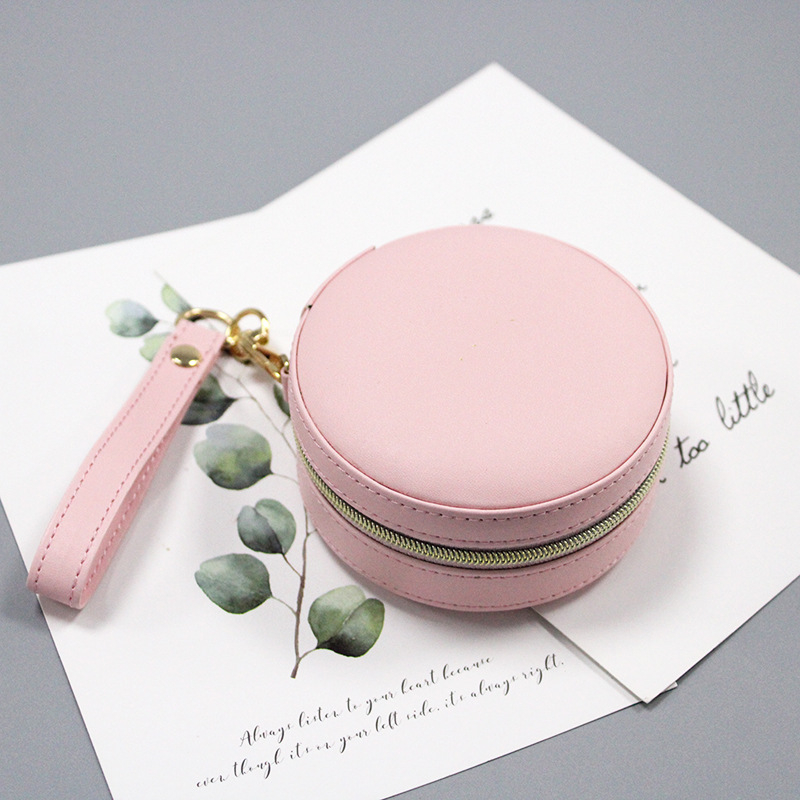 PU Leather Round Shape Stitching with Zipper Close Watch Package Mini Travel Box