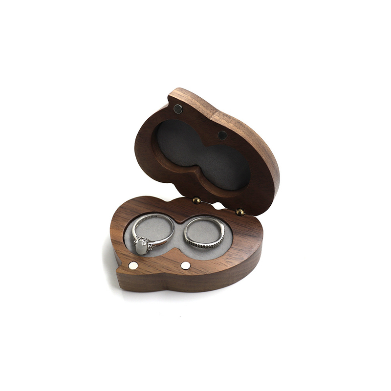Wooden Double Ring Box Decorative Jewelry Box Gift Lover Heart Box