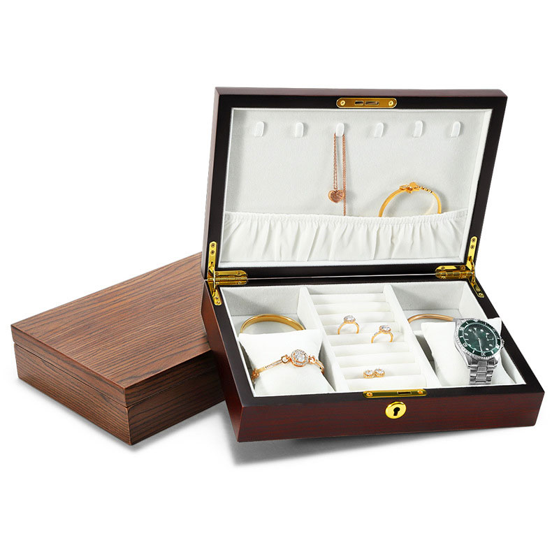 Luxury Wood Jewelry Gift Box Large Packaging Case Organizer Velvet Wooden Necklace Earring Ring Watch Jewellery Storage Box