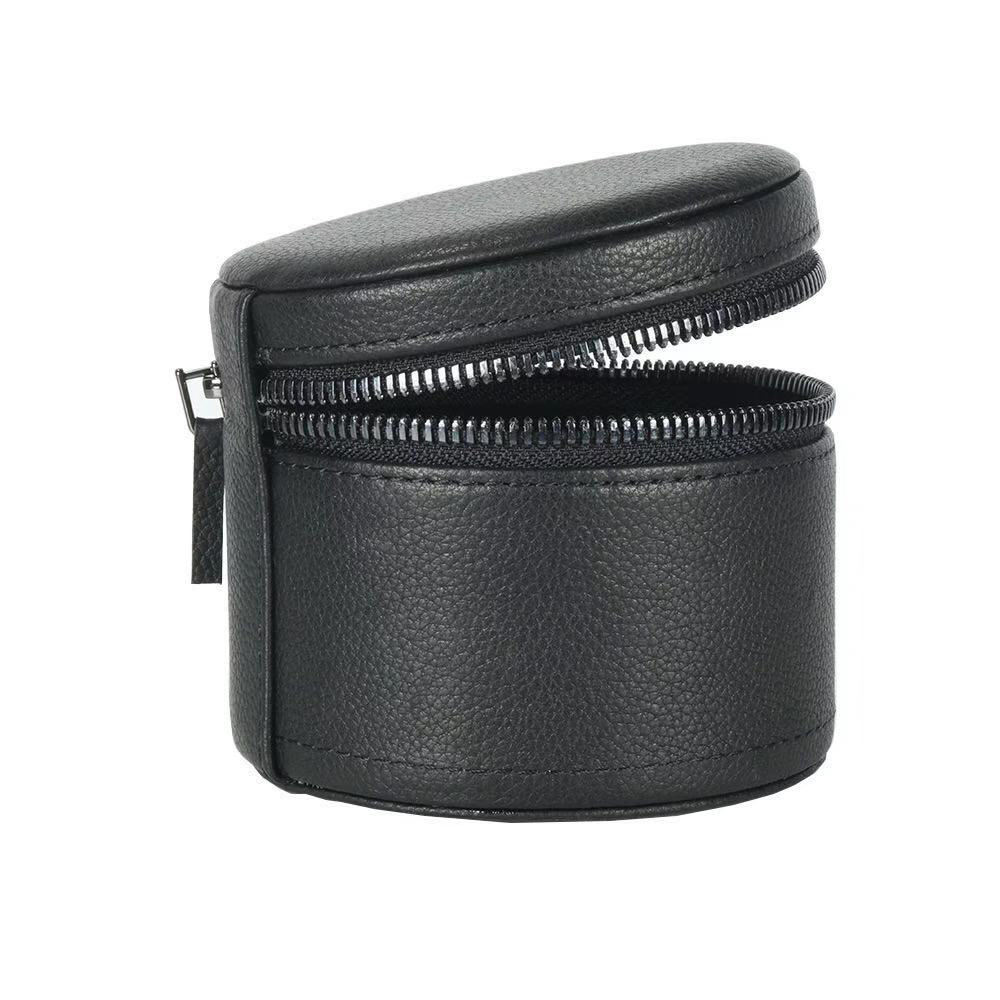 Portable Small Black Cylinder Pu Watch Box Custom Travel Single Watch Boxes with Zipper And Sewing