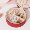 Custom Luxury Small round Storage Case Women Leather Travel Jewelry packaging Boxes With mirror