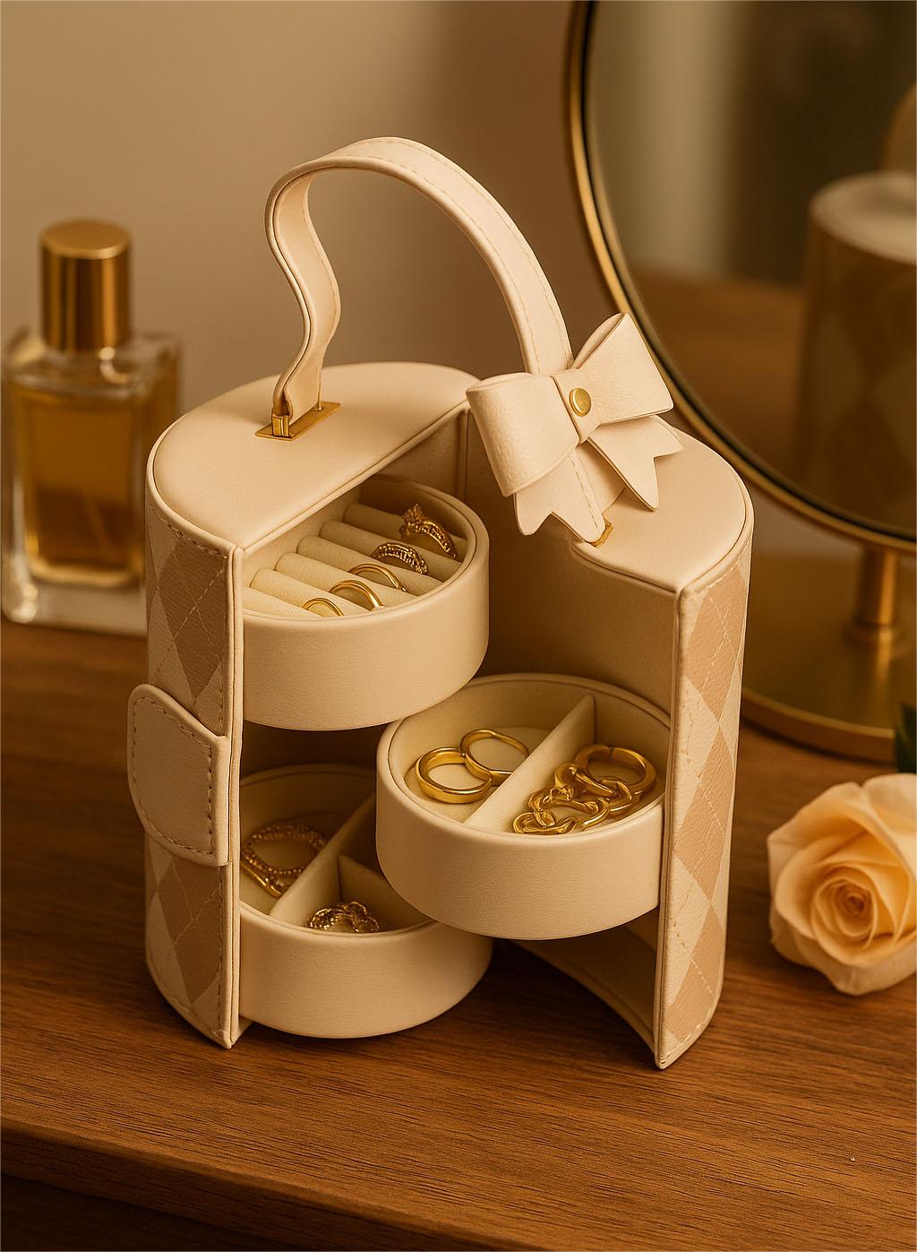 Personalized Jewelry Packing Box Rotating 3 Layer Jewelry Organizer Box Earring Bracelet Necklace Jewelry Box with Pearl Handle