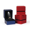 Hot Selling LED Light Ring Box Jewelry Gift Case Luxury Rhombus Pattern Velvet Inlay For Wedding Engagement Proposal Packing Box 