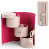 Small Rotatable Pu Leather Round 3 Layer Jewelry Case Travel Accessory Storage Box Jewelry Organizer White