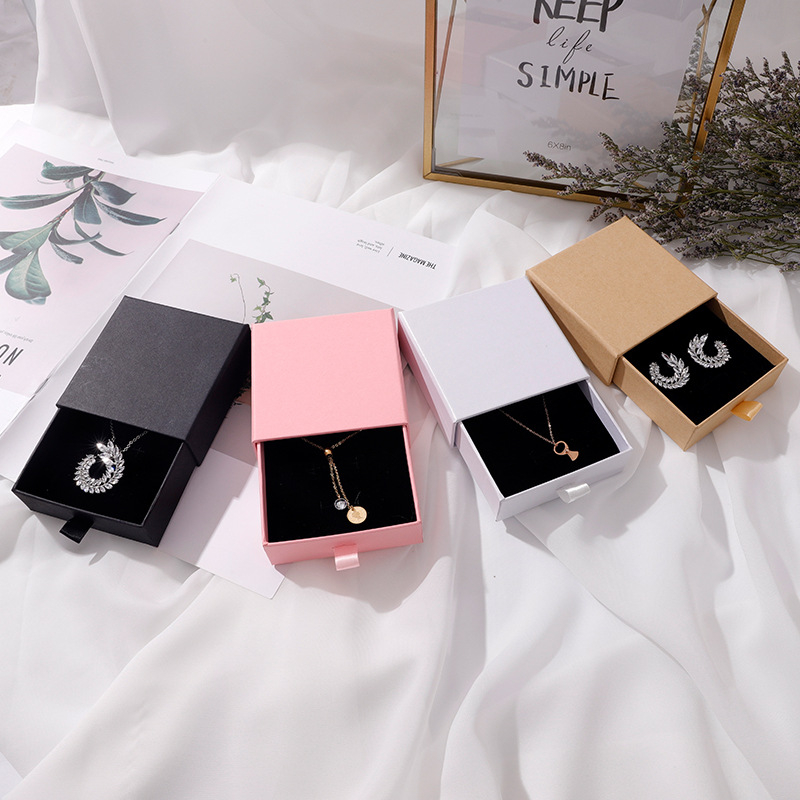 Small Drawer Style Paper Jewelry Earrings Ring Packaging Box Pendant Necklace Bracelet Gift Box With Foam Insert
