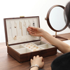 Chinese Style Solid Wood Drawer Flannel Lined Large Capacity Double Layer Household Necklace Bracelet Ring Earring Jewelry Storage Box