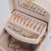 New Style PU Leather Home Multilayer Stud Earrings Ring Necklace Bracelet Jewelry Watch Storage Box with Handle and Mirror
