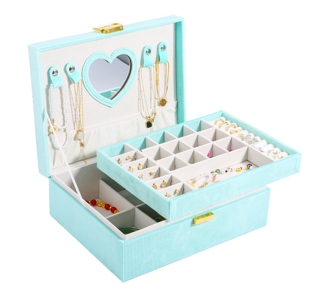High Quality Two Layer Portable Jewellery Organizer Case Velvet Travel Jewelry Storage Box With Mirror And Lock 