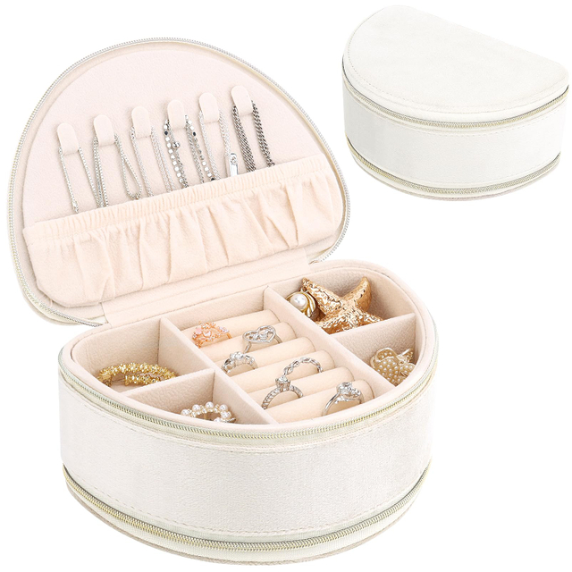 Mini Portable Organizer Travel Case Pink PU Leather Necklace Earring Rings Jewelry Organizer Holder Storage Box with Zipper 