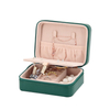 Custom Simple Square Green PU Leather Ring Necklace Earring Bracelet Jewelry Storage Box with Zipper Wholesale