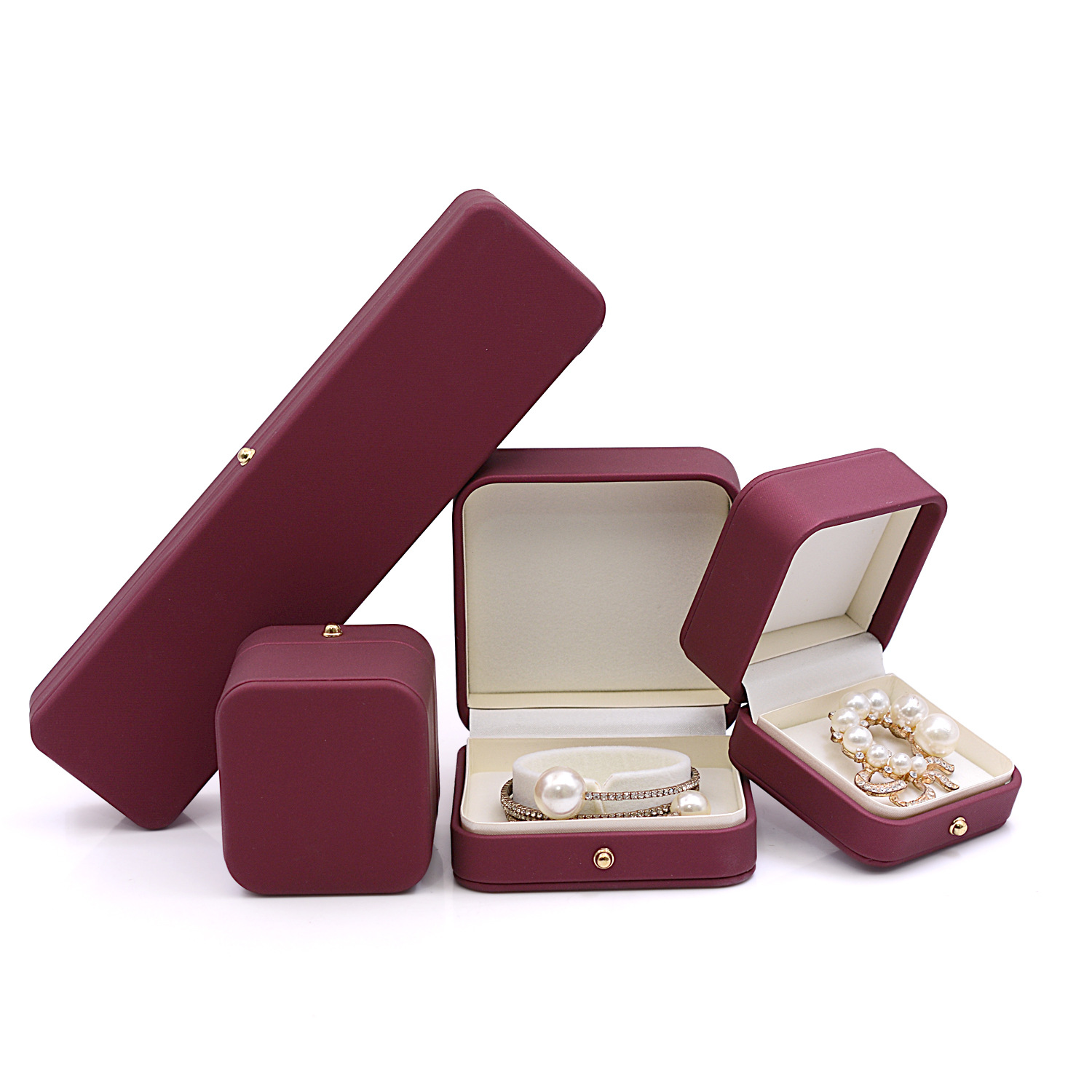 High Grade PU Leather Small Bracelet Brooch Earring Necklace Ring Jewelry Packaging Box Set with Metal Clasp