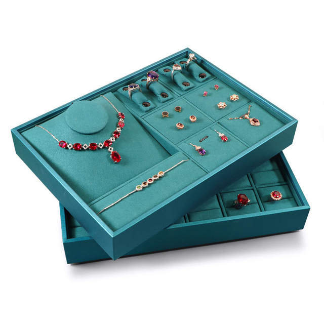 New Super Fiber Velvet Square Ring Necklace Earring Watch Jewelry Display Tray Storage Box with Divider Wholesale