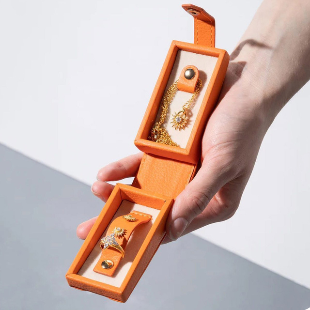 Travel Jewelry Box Vegan Leather with Velvet Insert Bracelet Custom Snap Cardboard Ring Necklace Jewelry Gift Box