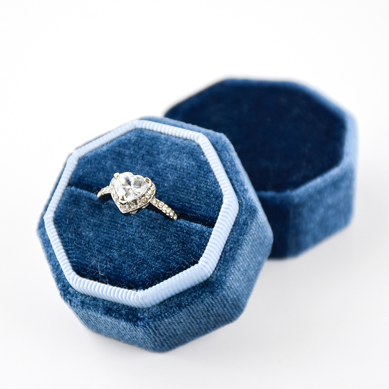 Wholesale Navy Blue Color Customize Octagon Velvet Suede Fabric Rings Boxes Personalised Jewelry Box For Ring Packaging