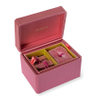 Leather Handle Satin Travel Jewelry Perfume Box Velvet Necklace Bracelet Gift Box Packaging inside Bottom Printed Gold with Bag