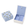 Handmade Square Hydrangea Embroidery Flip Top Ring Box Fabric Jewelry Package Box with Beads Tassel Travel Storage Jewelry Box